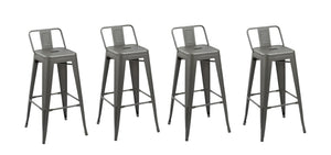 HomeRoots Set of Four Stylish 26" Gray Metal Counter Stools - Modern Low Back Chairs for Kitchen & Bar Use 555112