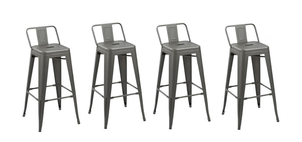HomeRoots Set of Four Stylish 26" Gray Metal Counter Stools - Modern Low Back Chairs for Kitchen & Bar Use 555112