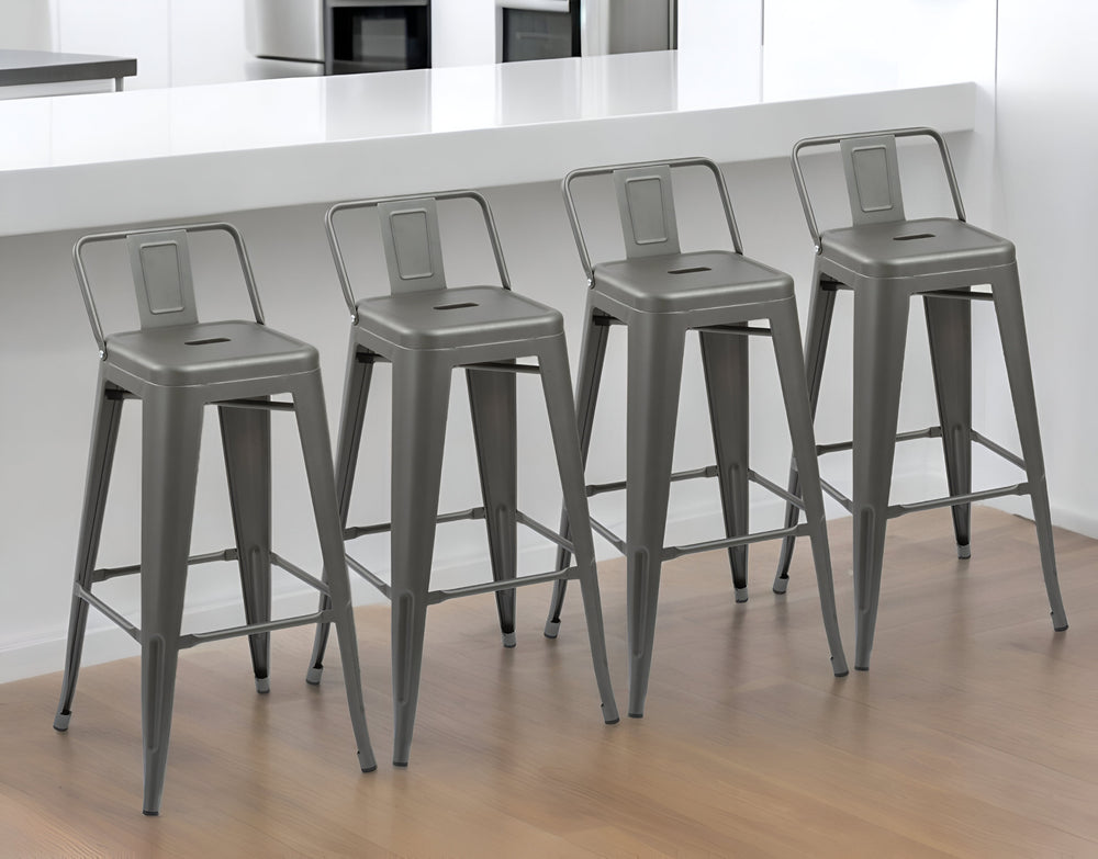Homeroots Set Of Four 26" Gray Metal Low Back Counter Height Bar Chairs   555112