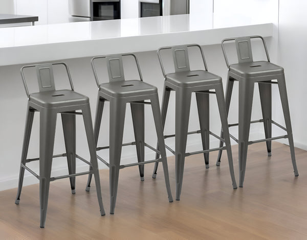 Homeroots Set Of Four 26" Gray Metal Low Back Counter Height Bar Chairs   555112