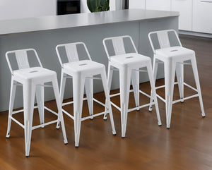 Homeroots Set Of Four 26" White Metal Low Back Counter Height Bar Chairs   555113