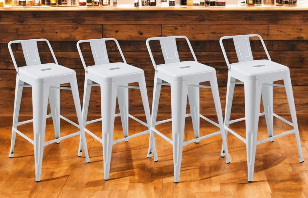 HomeRoots Set of Four Modern 26" White Steel Counter-Height Bar Stools with Low Back for Comfort & Style 555113