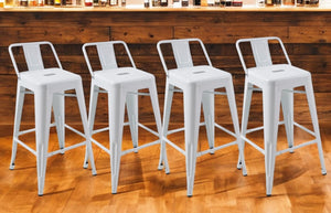HomeRoots Set of Four Modern 26" White Steel Counter-Height Bar Stools with Low Back for Comfort & Style 555113