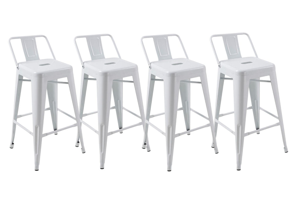 HomeRoots Set of Four Modern 26" White Steel Counter-Height Bar Stools with Low Back for Comfort & Style 555113