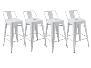HomeRoots Set of Four Modern 26" White Steel Counter-Height Bar Stools with Low Back for Comfort & Style 555113