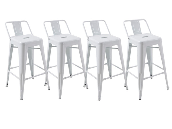 HomeRoots Set of Four Modern 26" White Steel Counter-Height Bar Stools with Low Back for Comfort & Style 555113