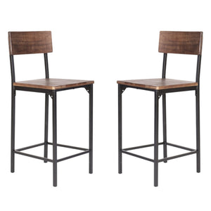 HomeRoots Set of Two 25" Brown Solid Wood & Black Metal Counter Height Bar Stools - Modern Industrial Design 555114