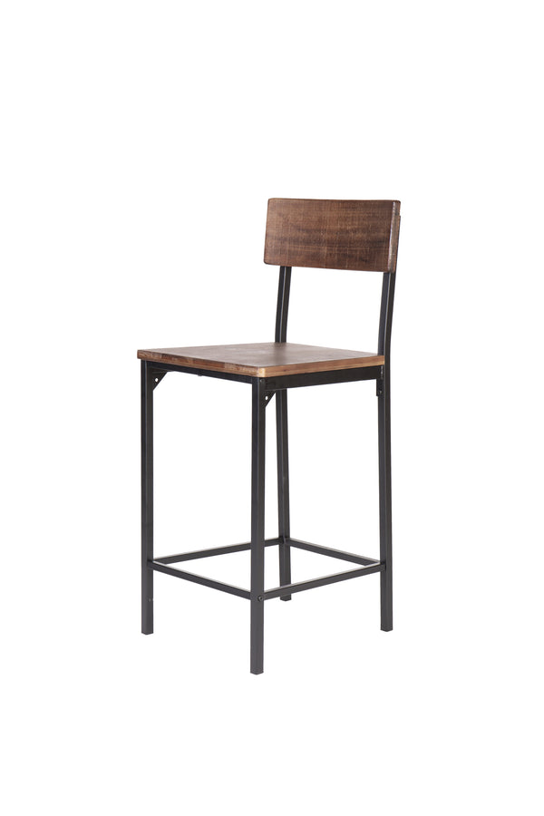 Homeroots Set Of Two 25" Brown And Black Reclaimed Wood And Metal Counter Height Bar Chairs   555114