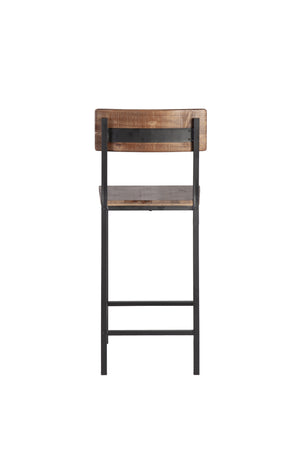 Homeroots Set Of Two 25" Brown And Black Reclaimed Wood And Metal Counter Height Bar Chairs   555114