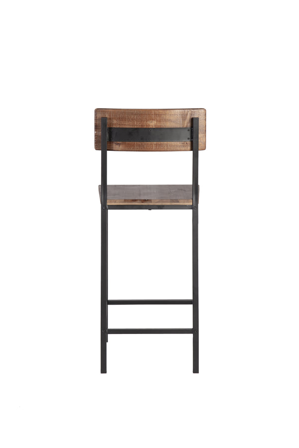 Homeroots Set Of Two 25" Brown And Black Reclaimed Wood And Metal Counter Height Bar Chairs   555114