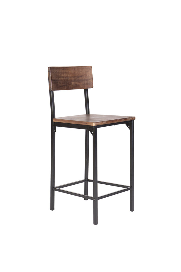 Homeroots Set Of Two 25" Brown And Black Reclaimed Wood And Metal Counter Height Bar Chairs   555114