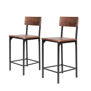 Homeroots Set Of Two 25" Brown And Black Reclaimed Wood And Metal Counter Height Bar Chairs   555114