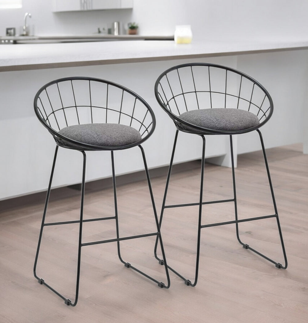 Homeroots Set Of Two 26" Gray And Black Fabric And Metal Low Back Counter Height Bar Chairs   555115