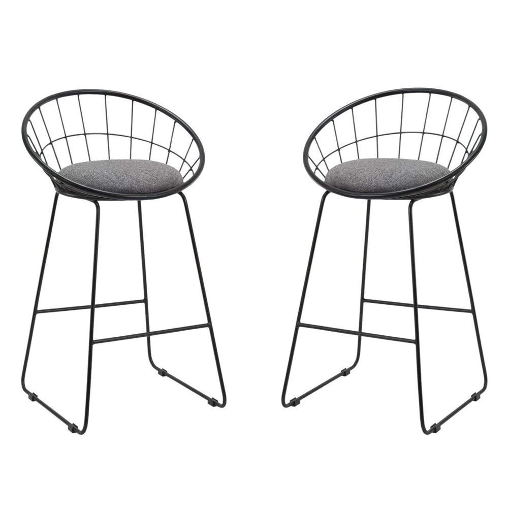 HomeRoots Set of Two Stylish 26" Gray Fabric & Black Metal Low Back Counter Height Bar Chairs for Modern Spaces 555115