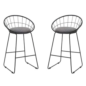 HomeRoots Set of Two Stylish 26" Gray Fabric & Black Metal Low Back Counter Height Bar Chairs for Modern Spaces 555115