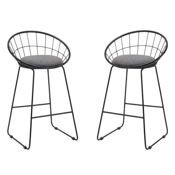 HomeRoots Set of Two Stylish 26" Gray Fabric & Black Metal Low Back Counter Height Bar Chairs for Modern Spaces 555115