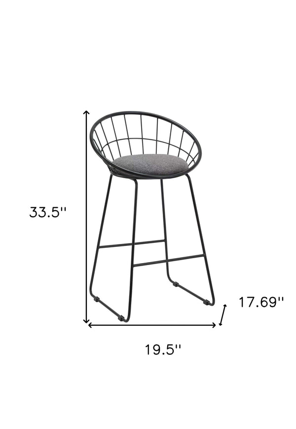 Homeroots Set Of Two 26" Gray And Black Fabric And Metal Low Back Counter Height Bar Chairs   555115