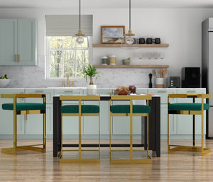 HomeRoots 30" Green Velvet Low Back Bar Chair with Gold Metal Frame - Chic, Comfortable Seating for Any Space 555116