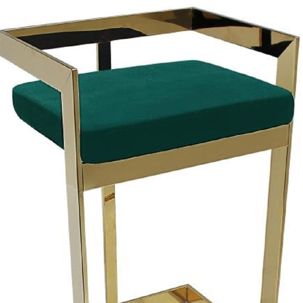 HomeRoots 30" Green Velvet Low Back Bar Chair with Gold Metal Frame - Chic, Comfortable Seating for Any Space 555116