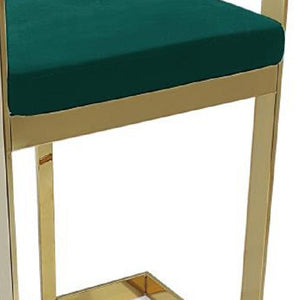 Homeroots 26" Green And Gold Velvet And Stainless Steel Low Back Counter Height Bar Chair   555117