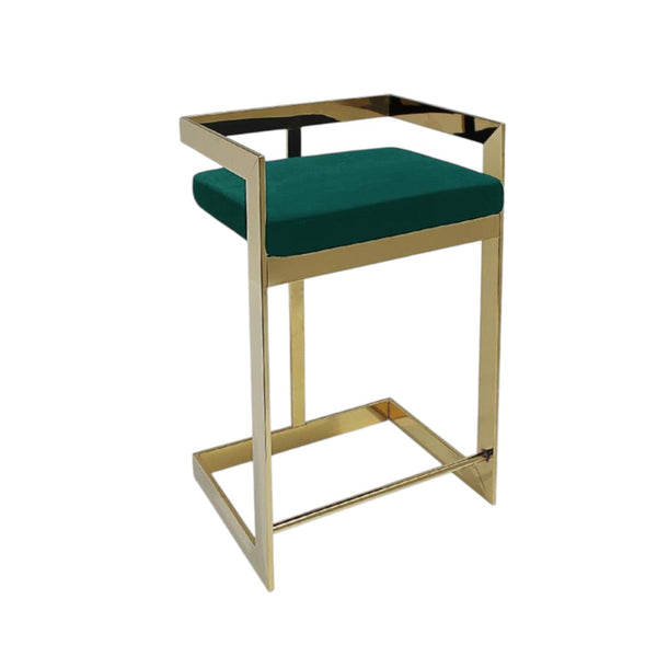HomeRoots 26" Luxurious Green Velvet Bar Stool with Gold Stainless Steel Base - Stylish Backless Design 555117