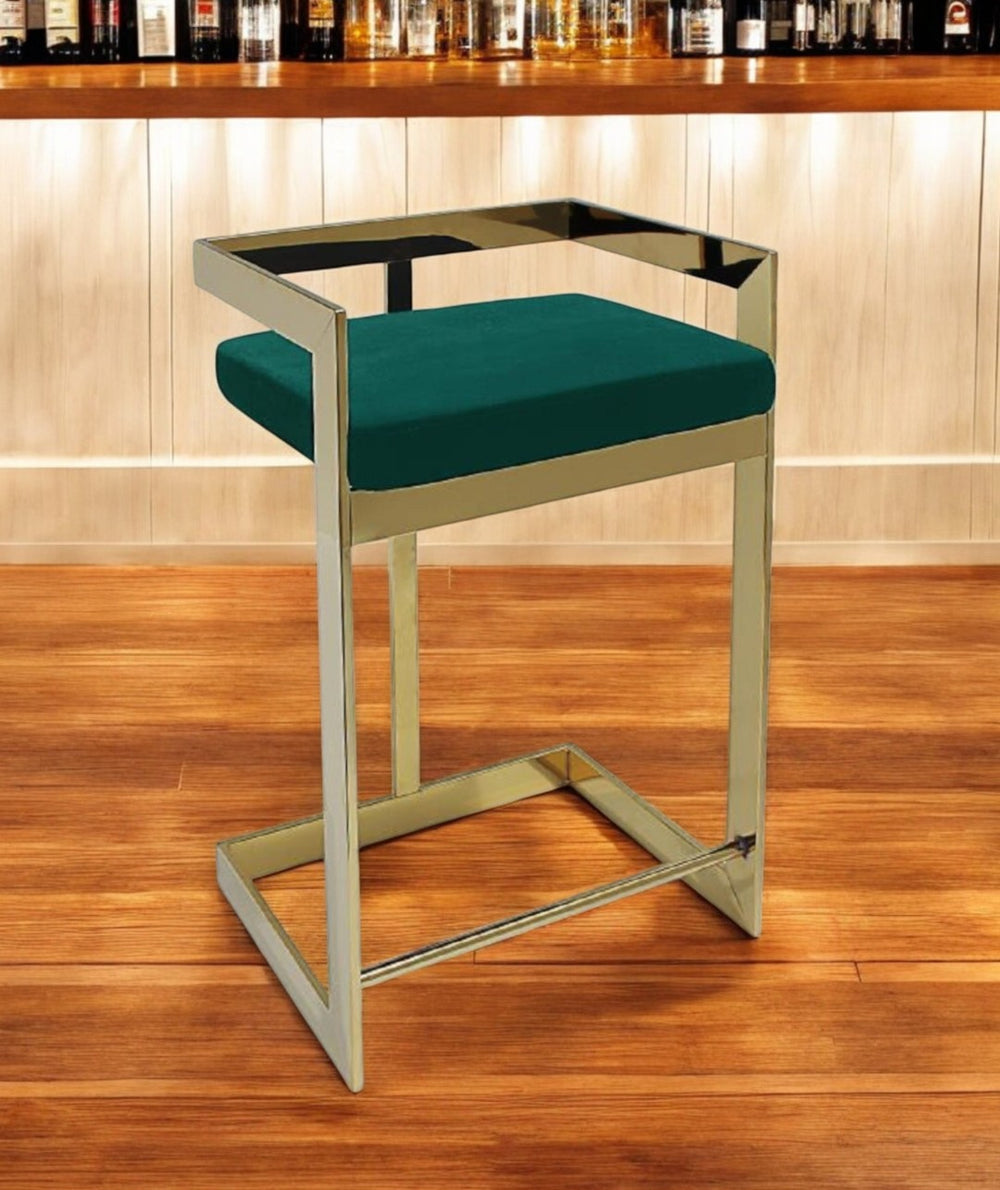 HomeRoots 26" Luxurious Green Velvet Bar Stool with Gold Stainless Steel Base - Stylish Backless Design 555117