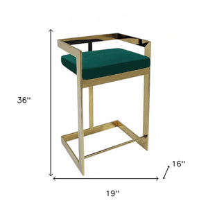HomeRoots 26" Luxurious Green Velvet Bar Stool with Gold Stainless Steel Base - Stylish Backless Design 555117