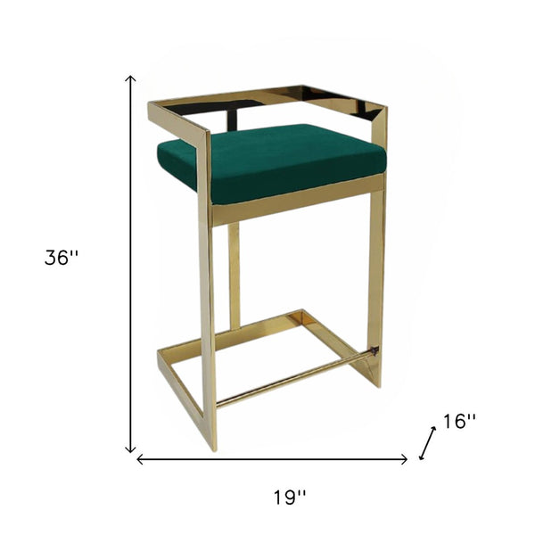 HomeRoots 26" Luxurious Green Velvet Bar Stool with Gold Stainless Steel Base - Stylish Backless Design 555117