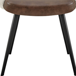 Homeroots Ivory And Brown Upholstered Faux Leather And Faux Leather Dining Arm Chair  Metal And Wood 555118