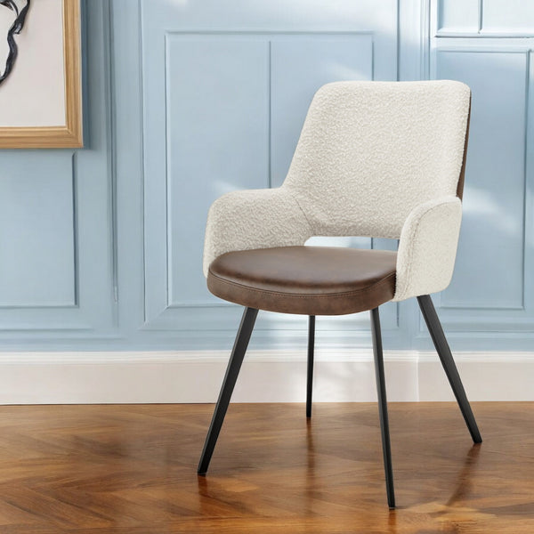 Homeroots Ivory And Brown Upholstered Faux Leather And Faux Leather Dining Arm Chair  Metal And Wood 555118