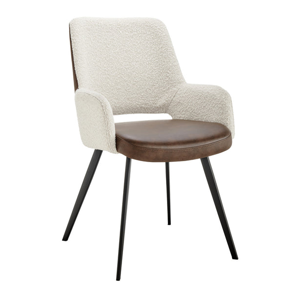 Homeroots Ivory And Brown Upholstered Faux Leather And Faux Leather Dining Arm Chair  Metal And Wood 555118