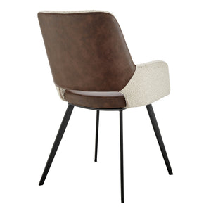 Homeroots Ivory And Brown Upholstered Faux Leather And Faux Leather Dining Arm Chair  Metal And Wood 555118