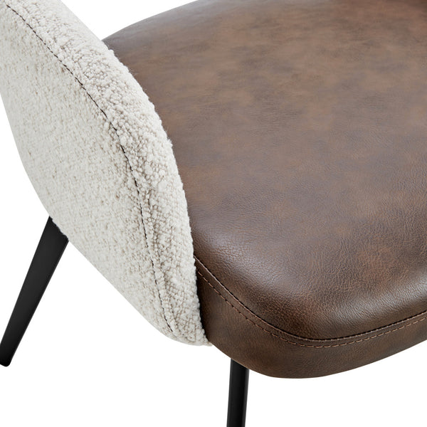 Homeroots Ivory And Brown Upholstered Faux Leather And Faux Leather Dining Arm Chair  Metal And Wood 555118