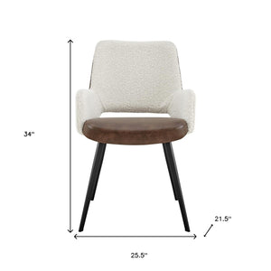 Homeroots Ivory And Brown Upholstered Faux Leather And Faux Leather Dining Arm Chair  Metal And Wood 555118