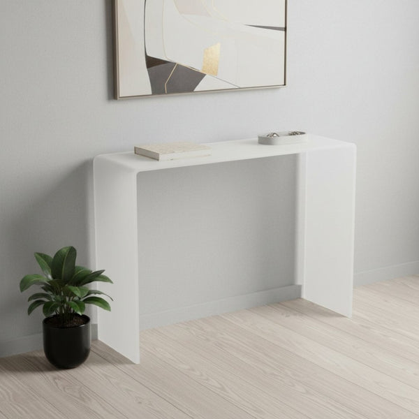 HomeRoots 16" Contemporary White Glass Console Table with Block Base – Sleek, Durable & Versatile Design 555120
