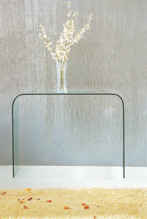 HomeRoots 16" Clear Glass Block Console Table - Modern Elegance for Entryway, Living Room, or Home Office Decor 555121