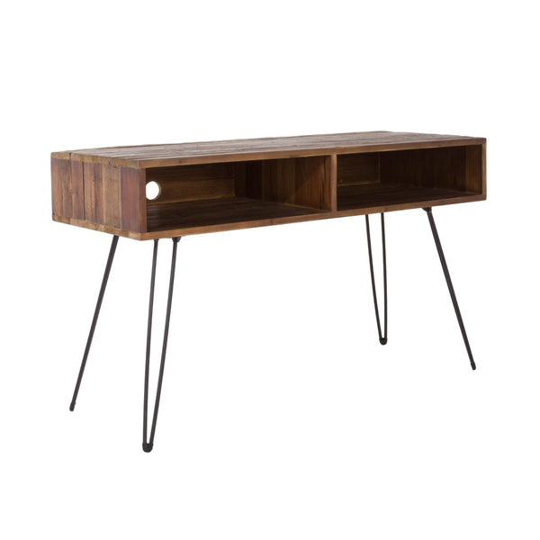 HomeRoots 48" Industrial Black Metal & Reclaimed Wood Open Shelving TV Stand for Stylish Media Storage Solutions 555129