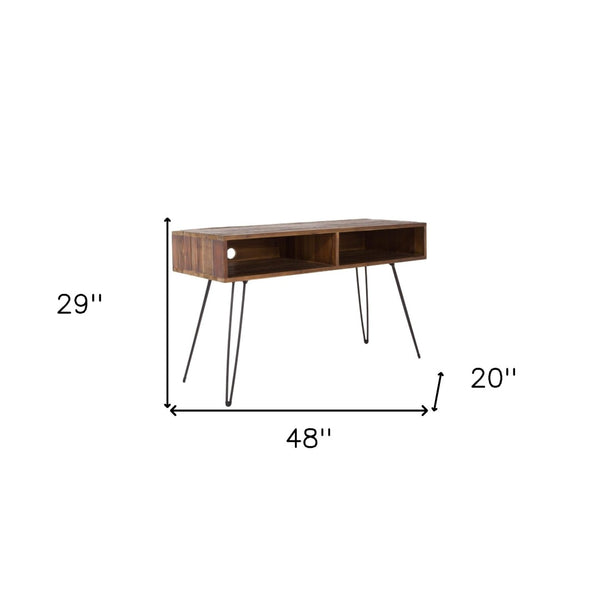 HomeRoots 48" Industrial Black Metal & Reclaimed Wood Open Shelving TV Stand for Stylish Media Storage Solutions 555129