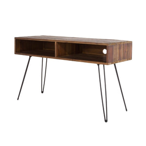 HomeRoots 48" Industrial Black Metal & Reclaimed Wood Open Shelving TV Stand for Stylish Media Storage Solutions 555129