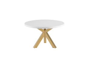 HomeRoots 48" Modern Elegance Round Dining Table with White Gloss Top & Gold Metal Cross-Leg Base for 6 555131