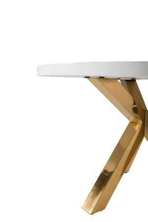HomeRoots 48" Modern Elegance Round Dining Table with White Gloss Top & Gold Metal Cross-Leg Base for 6 555131