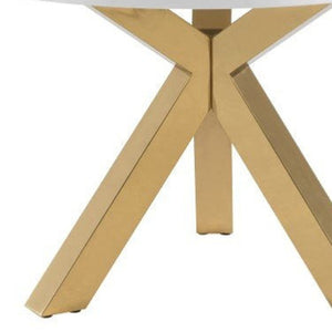 HomeRoots 48" Modern Elegance Round Dining Table with White Gloss Top & Gold Metal Cross-Leg Base for 6 555131