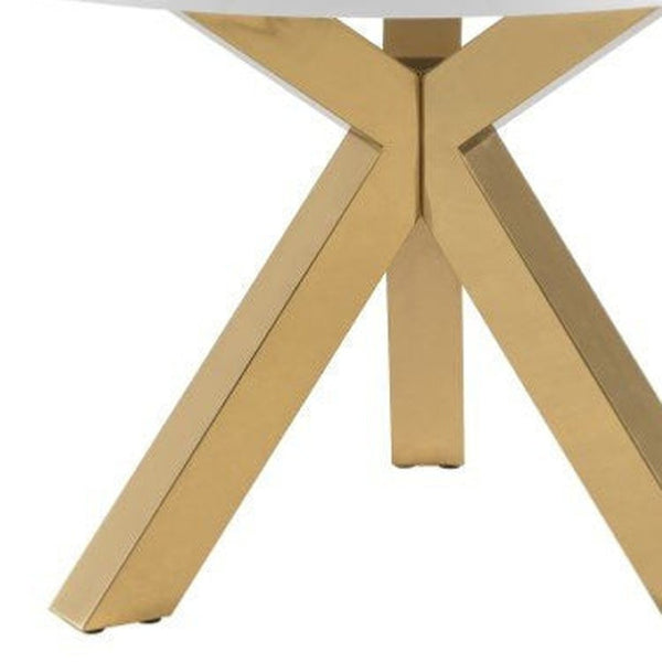 HomeRoots 48" Modern Elegance Round Dining Table with White Gloss Top & Gold Metal Cross-Leg Base for 6 555131