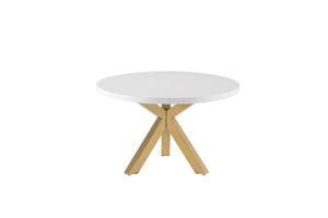 HomeRoots 48" Modern Elegance Round Dining Table with White Gloss Top & Gold Metal Cross-Leg Base for 6 555131