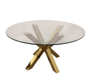 HomeRoots 54" Clear Glass Round Dining Table with Gold Cross-Leg Base – Modern Elegance for Any Space! 555132