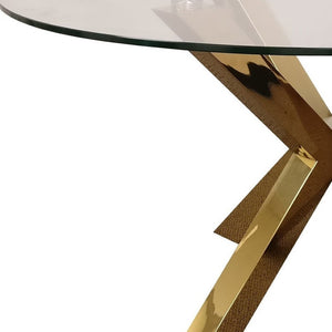 HomeRoots 54" Clear Glass Round Dining Table with Gold Cross-Leg Base – Modern Elegance for Any Space! 555132