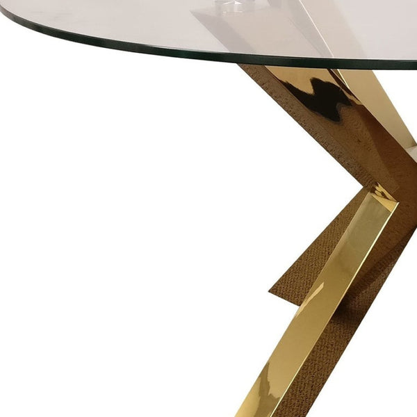 HomeRoots 54" Clear Glass Round Dining Table with Gold Cross-Leg Base – Modern Elegance for Any Space! 555132