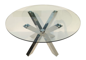 HomeRoots 54" Elegant Round Glass Dining Table with Silver Metal Cross Legs – Seats 6, Modern & Stylish Design 555135