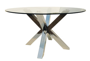 HomeRoots 54" Elegant Round Glass Dining Table with Silver Metal Cross Legs – Seats 6, Modern & Stylish Design 555135