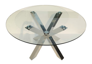 HomeRoots 54" Elegant Round Glass Dining Table with Silver Metal Cross Legs – Seats 6, Modern & Stylish Design 555135